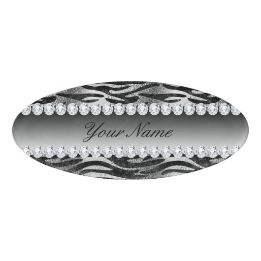 黒くフェイクなホイルのシマウマは銀で縞で飾ります 名札 (正面)