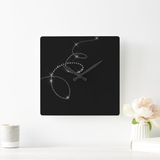 黒くフェイクな灰色の水晶Swarovskiは無限を好みます スクエア壁時計 (ホーム)