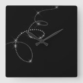 黒くフェイクな灰色の水晶Swarovskiは無限を好みます スクエア壁時計 (正面)