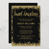 黒くフェイクな金ゴールドのグリッターの菓子の第14誕生会 招待状 (正面/裏面)