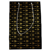 黒くフェイクな金ゴールドホイルの矢パターン ミディアムペーパーバッグ (正面)