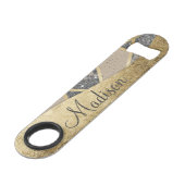 黒くモダンなグリッターのGeoの金ゴールドの三角形のモノグラム スピード栓抜き (正面アングル)