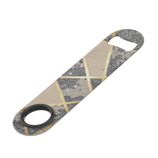 黒くモダンなグリッターのGeoの金ゴールドの三角形のモノグラム スピード栓抜き (裏面アングル)