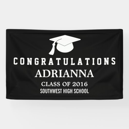 黒くモダンな卒業の帽子のお祝い 横断幕 (横)