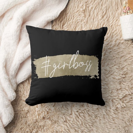 黒く及びフェイクな金ゴールドのモダンな原稿|の#Girlboss クッション (ブランケット)