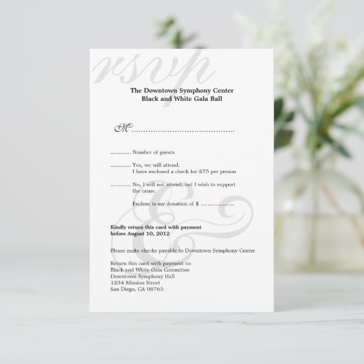 黒く及び白いお祭りの企業のなシンプルRSVPの応答 出欠カード (スタンド正面)