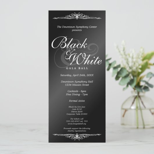 黒く及び白いお祭りの球のダンスの企業のな茶長さ 招待状 (スタンド正面)