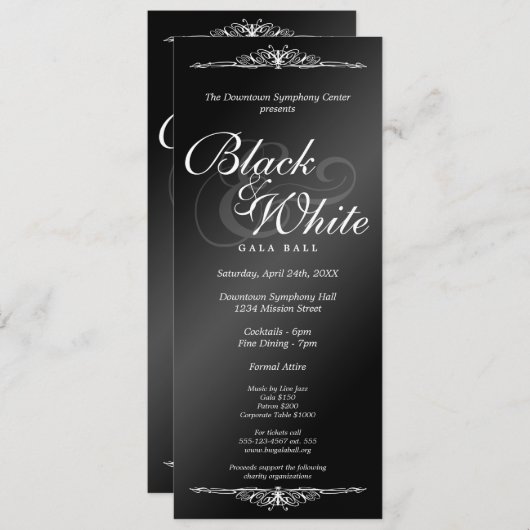 黒く及び白いお祭りの球のダンス(前部および背部) 招待状 (正面/裏面)