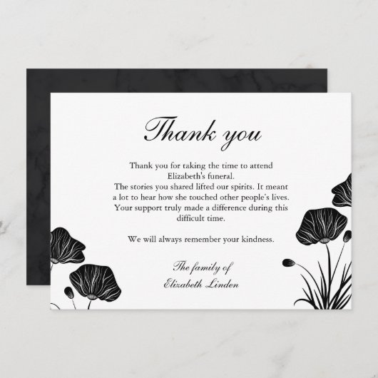 黒く及び白いケシの葬式は感謝していしています サンキューカード (正面/裏面)