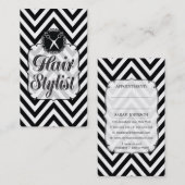 黒く及び白いシェブロンは美容師を切ります 予約カード (正面/裏面)