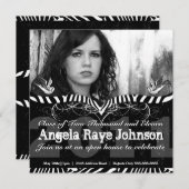 黒く及び白いシマウマのストライプな卒業の招待状 招待状 (正面/裏面)