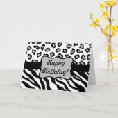 黒く及び白いシマウマ及びCheetaの皮のハッピーバースデー カード (黄色い花)
