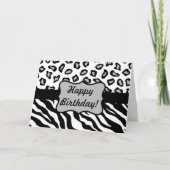 黒く及び白いシマウマ及びCheetaの皮のハッピーバースデー カード (正面)