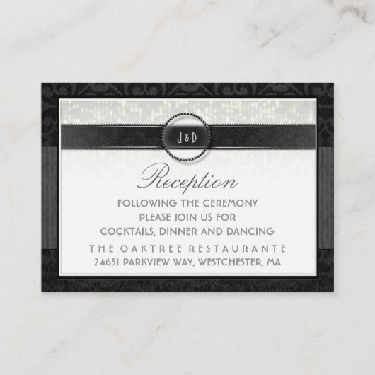 黒く及び白いシンプルのアールデコの披露宴カード エンクロージャーカード (正面)