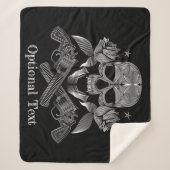 黒く及び白いスカルおよび銃 シェルパブランケット (正面)