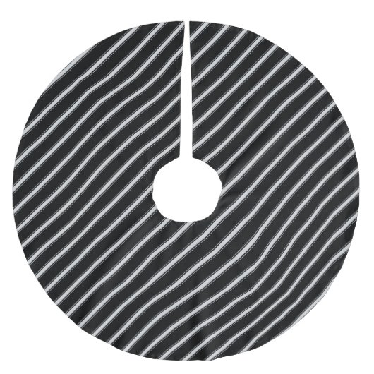 黒く及び白いストライプの-クリスマスツリーのスカート ブラッシュドポリエステルツリースカート (正面)