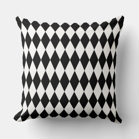 黒く及び白いダイヤモンドの道化師パターン クッション (正面)