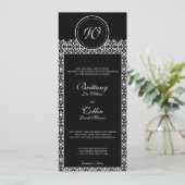 黒く及び白いダマスク織のモノグラムの結婚式招待状 招待状 (スタンド正面)