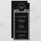 黒く及び白いダマスク織のモノグラムの結婚式招待状 招待状 (正面/裏面)