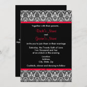 黒く及び白いダマスク織の結婚式招待状 招待状 (正面/裏面)