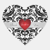 黒く及び白いダマスク織の赤いハートはステッカー感謝していしています ハートシール (正面)
