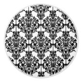 黒く及び白いダマスク織パターン セラミックノブ (正面)