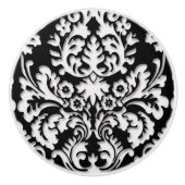 黒く及び白いダマスク織パターン セラミックノブ (正面)