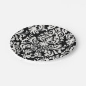 黒く及び白いダマスク織パターン ペーパープレート (アングル)