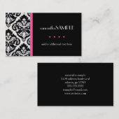 黒く及び白いダマスク織、ショッキングピンク 名刺 (正面/裏面)