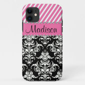 黒く及び白いダマスク織/ピンクの柄のラインストーンの箱 Case-Mate iPhoneケース (裏面)