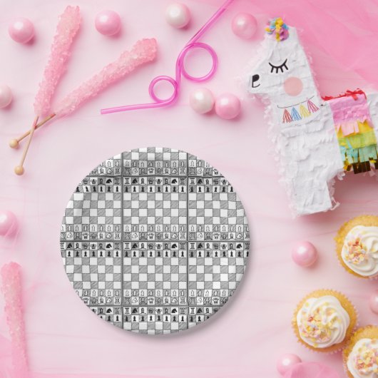 黒く及び白いチェスのテーマのゲーム夜紙皿 ペーパープレート (パーティー)