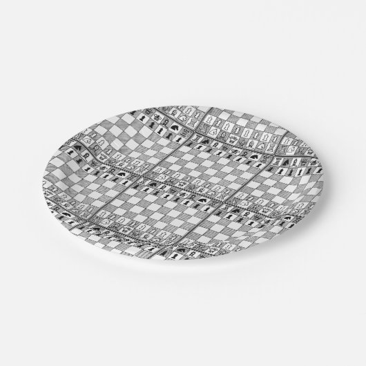 黒く及び白いチェスのテーマのゲーム夜紙皿 ペーパープレート (アングル)