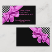 黒く及び白いチェッカーボードのピンクの弓セット 名刺 (正面/裏面)
