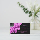 黒く及び白いチェッカーボードのピンクの弓セット 名刺 (スタンド正面)