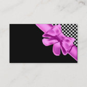 黒く及び白いチェッカーボードのピンクの弓セット 名刺 (裏面)