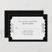 黒く及び白いチケットの一見RSVPの応答カード 出欠カード (正面/裏面)