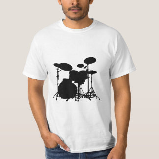黒く及び白いドラムキットのシルエット-ドラマーのための… Tシャツ
