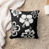 黒く及び白いハイビスカス クッション (ブランケット)