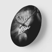 黒く及び白いバスケットボール ラウンド壁時計 (傾斜)