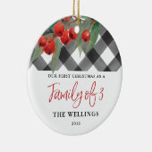 黒く及び白いバッファローの格子縞の三人家族 セラミックオーナメント (右)