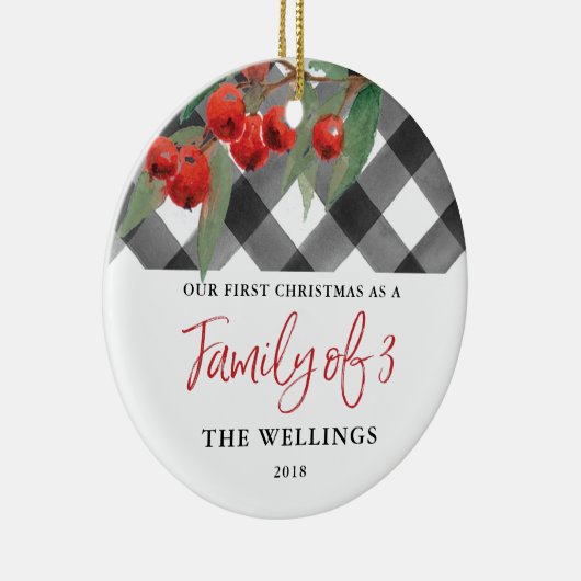 黒く及び白いバッファローの格子縞の三人家族 セラミックオーナメント (右)