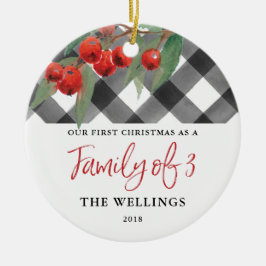 黒く及び白いバッファローの格子縞の三人家族 セラミックオーナメント