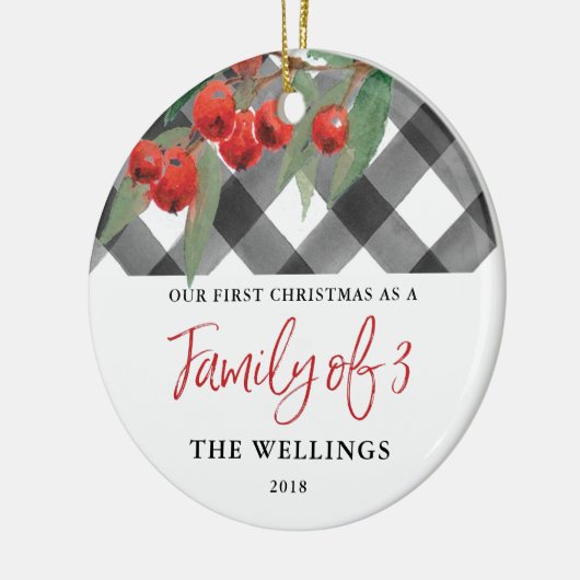 黒く及び白いバッファローの格子縞の三人家族 セラミックオーナメント (左)