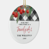 黒く及び白いバッファローの格子縞の4人家族 セラミックオーナメント (右)