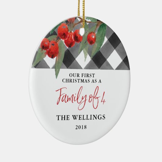 黒く及び白いバッファローの格子縞の4人家族 セラミックオーナメント (右)