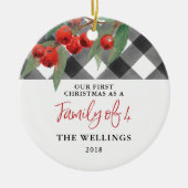 黒く及び白いバッファローの格子縞の4人家族 セラミックオーナメント (正面)