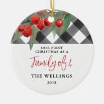 黒く及び白いバッファローの格子縞の4人家族