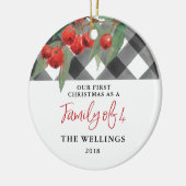 黒く及び白いバッファローの格子縞の4人家族 セラミックオーナメント (左)