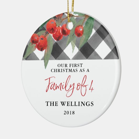 黒く及び白いバッファローの格子縞の4人家族 セラミックオーナメント (左)