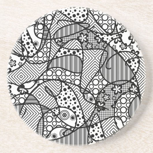 黒く及び白いパターンパッチワーク04 コースター (正面)